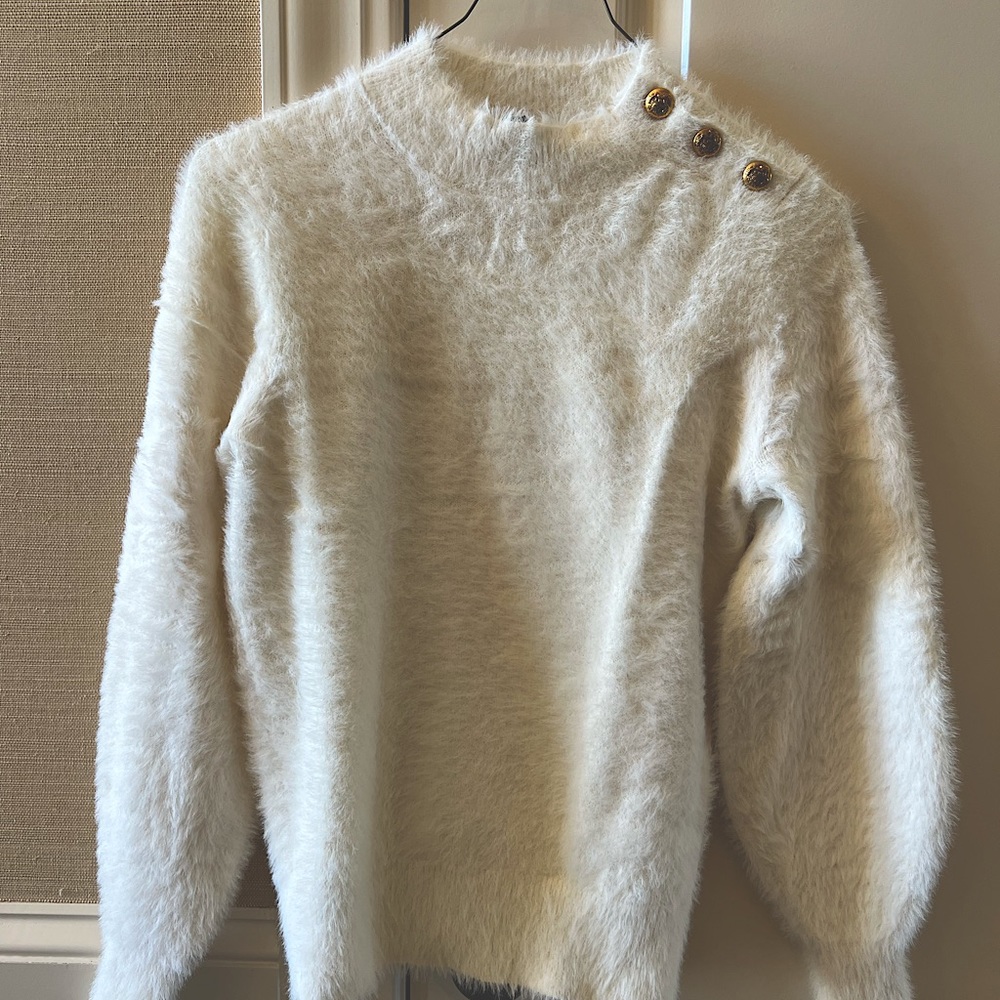 Banana Republic Ivory Sweater with Gold Button detail